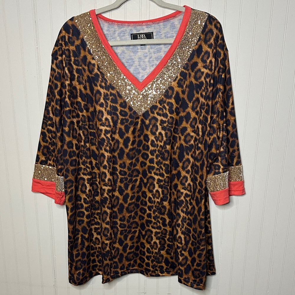 L&B Leopard Print Top with Sequin Accents